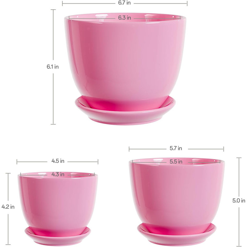 Ensemble de 3 pots à fleurs en céramique rose