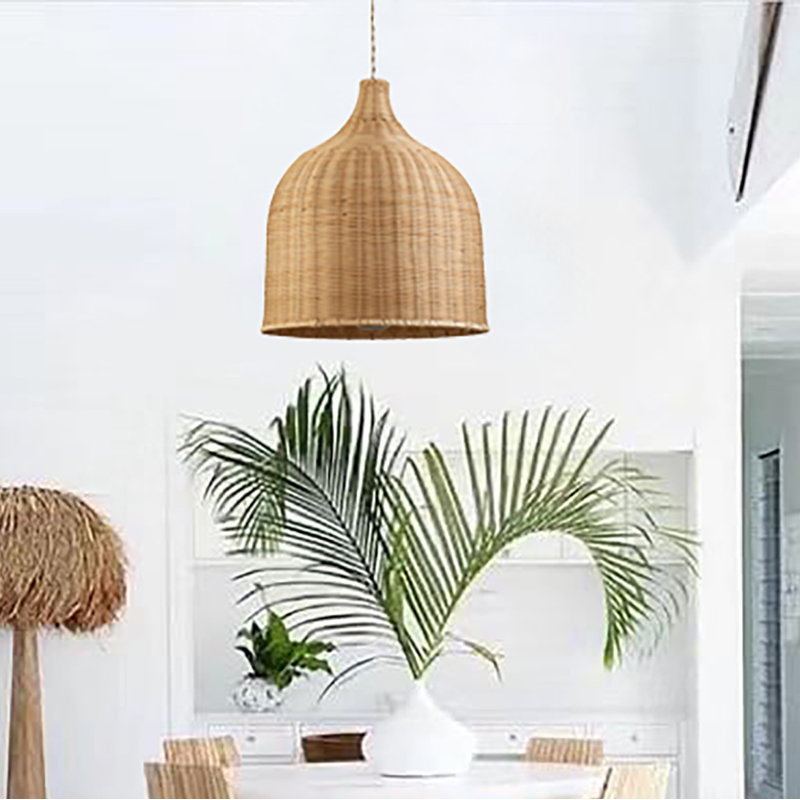 Alldredge 1 - Light  Natural Rattan Kitchen Pendant Light Handmade Coastal Dome Shade Hanging Light, Natural 