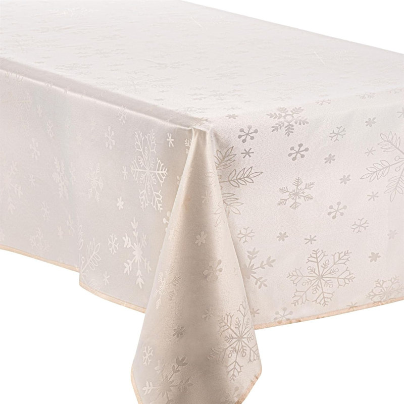 Christmas Tablecloth Blizzard Snowflake Embossed Design - 90in, 228cm L x 132cm W, Cream