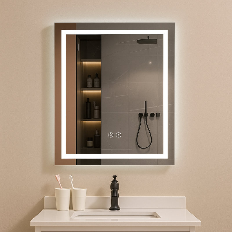 Miroir de salle de bain 31 po x 24 po à DEL rectangulaire à intensité variable, antibuée, luminosité et couleur réglables, miroir de meuble-lavabo mural pour salle de bain et rasage