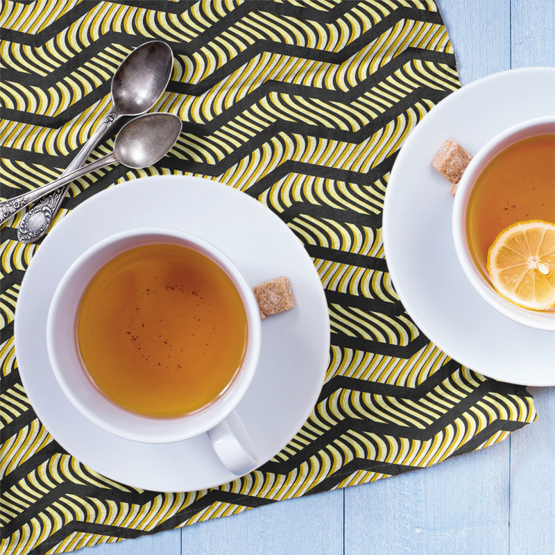 Stephenie Tea Towel Kitchen Towel, Yellow/Black, Poly Twill