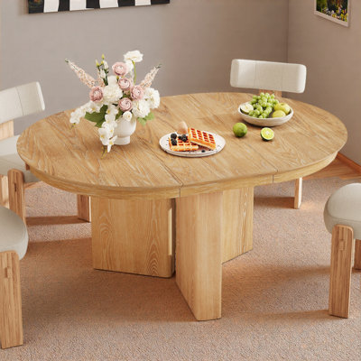 Oval Extendable Dining Table, Modern Farmhouse Kitchen Table with Pedestal Base and Adjustable Foot Pads for Dining Room, Kitchen