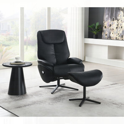 Fauteuil d'appoint en cuir fleur avec pivot et repose-pieds