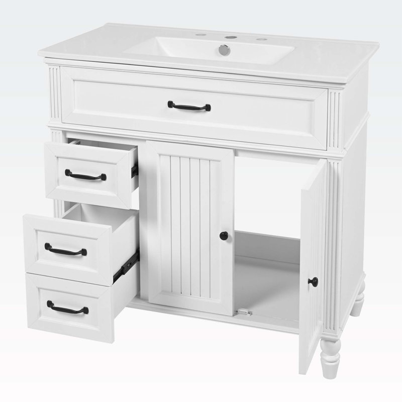 Bathroom Cabinet with Drawers,with Sink, White