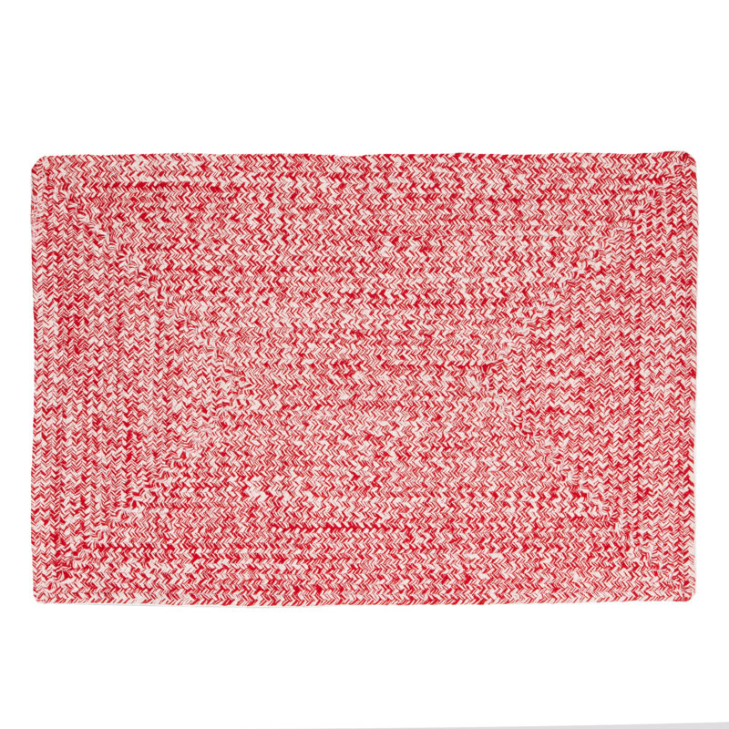 Etherton Farmhouse Braided Cotton Red/White Area Rug, Rectangle 4' x 6'