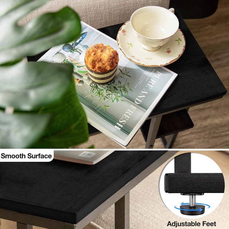 Black Metal and Wood C-Shaped End Table