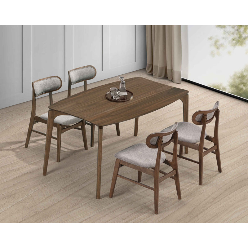 Ensemble de salle à manger 5 pièces en bois massif avec chaises sculptées, Noyer, 4