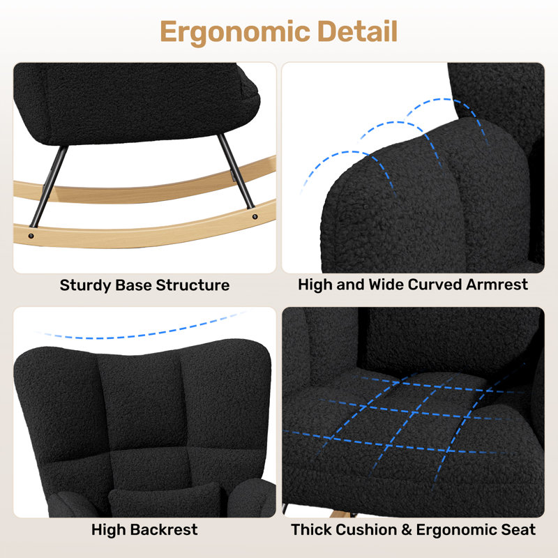 Modern Rocking Chair Cozy and Stylish Armchair for Living Room, Nursery, or Bedroom, Black