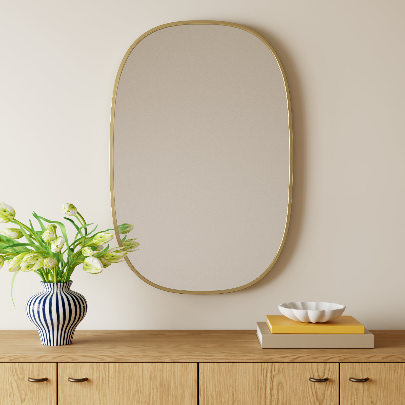 Sabine Metal Curved Oval Wall Mirror, Brass, 40" x 27"