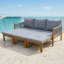 Lit de jour convertible d'extérieur en bois d'acacia - Canapé de patio imperméable avec accoudoirs tissés à la corde-1647172423