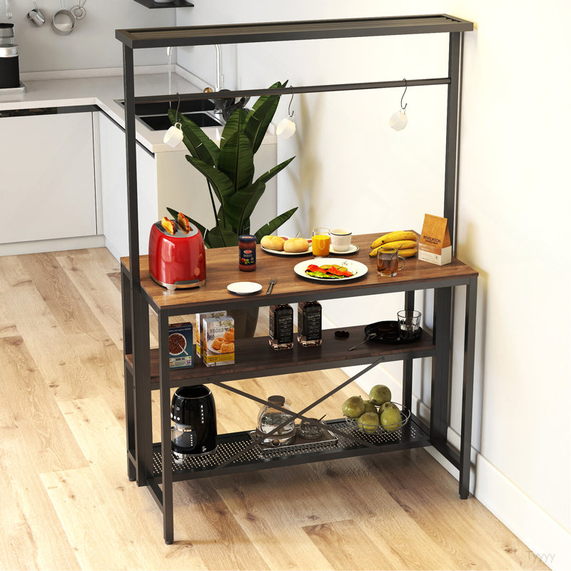 Kitchen Island, Bakers Rack, Island Table For Kitchen,3 Tier Microwave Stand Oven Shelf With Storage, Storage Shelf For Kitchen Dining Room Living Room,3 Hooks