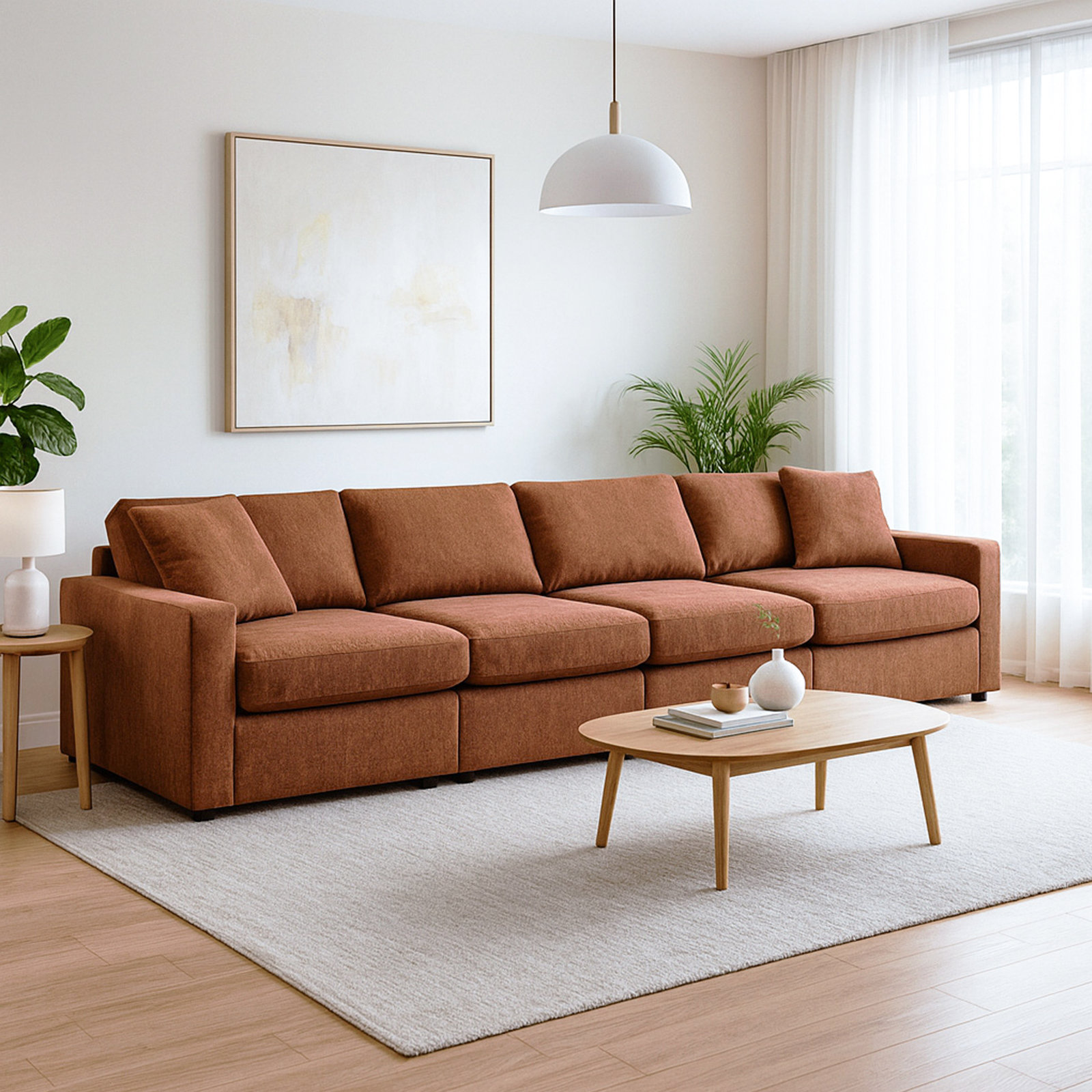 Bulwell Sofa, Brown, 36" H x 140" W x 32" D, 4