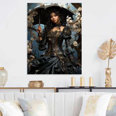 Victorian Charm Lady with Umbrella I - Art mural en métal femme victorienne