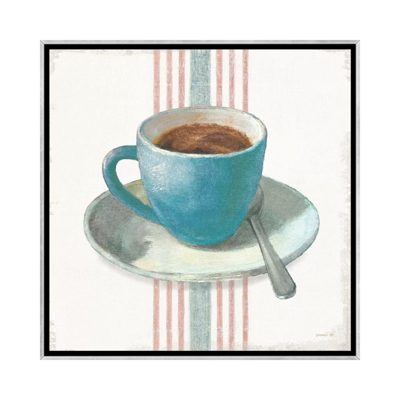 «Wake Me up Coffee IV Blue» par Danhui Nai - reproduction d'art, Toile avec cadre argenté, Pas de tapis