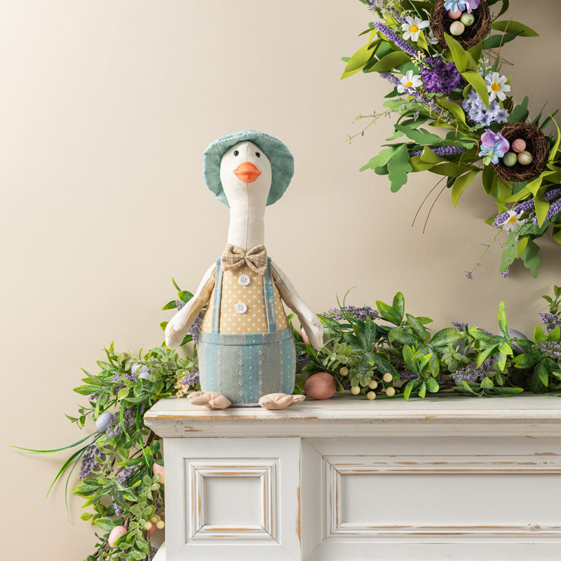 15.75"H Spring Fabric Boy Duck Figurine