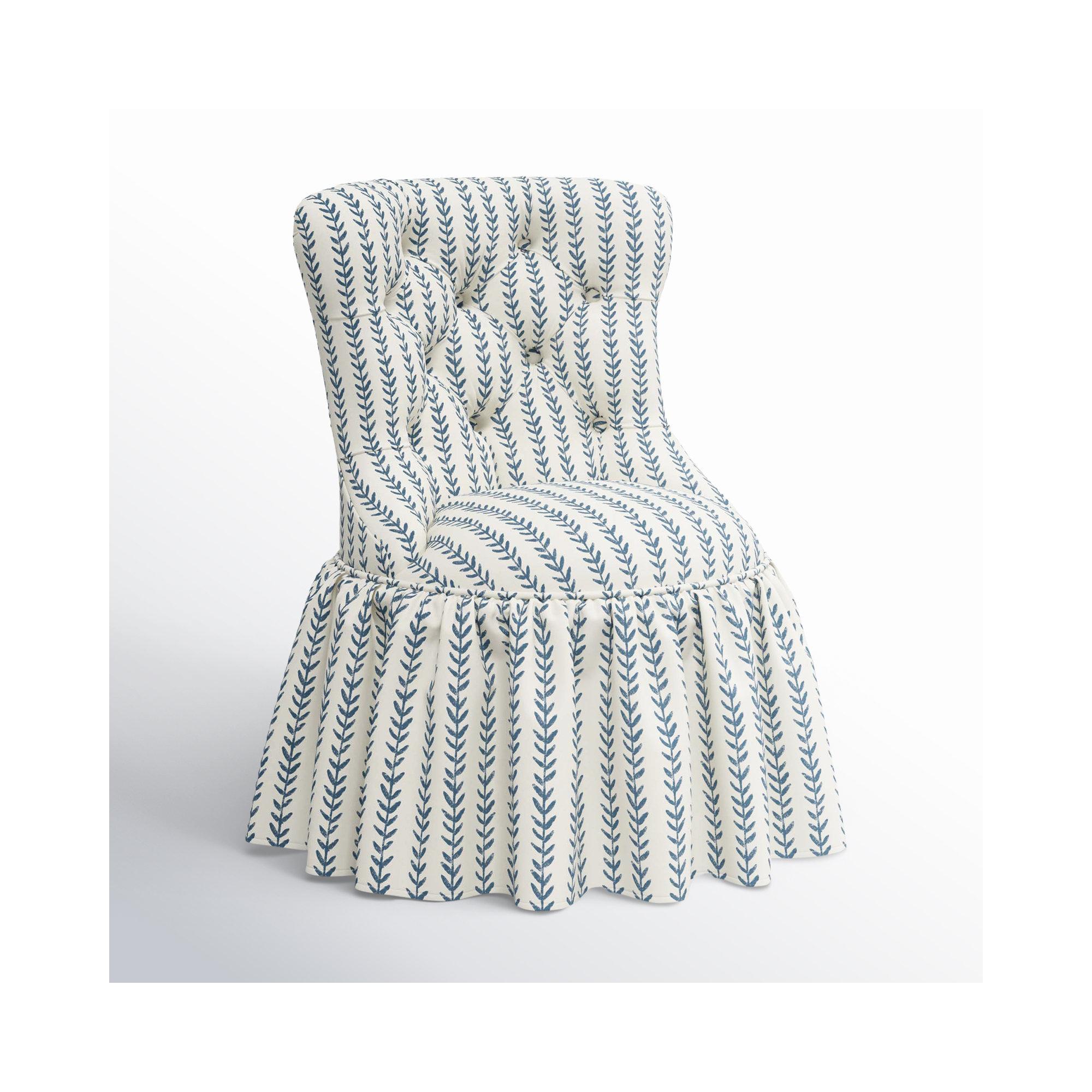 Minnie Upholstered Side Chair, Vine Stripe Dusty Blue