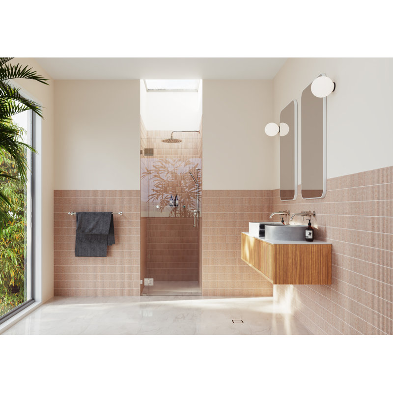 Halo 31.25 in. x 78 in. Frameless Glass Hinge Shower Door, Polished Nickel