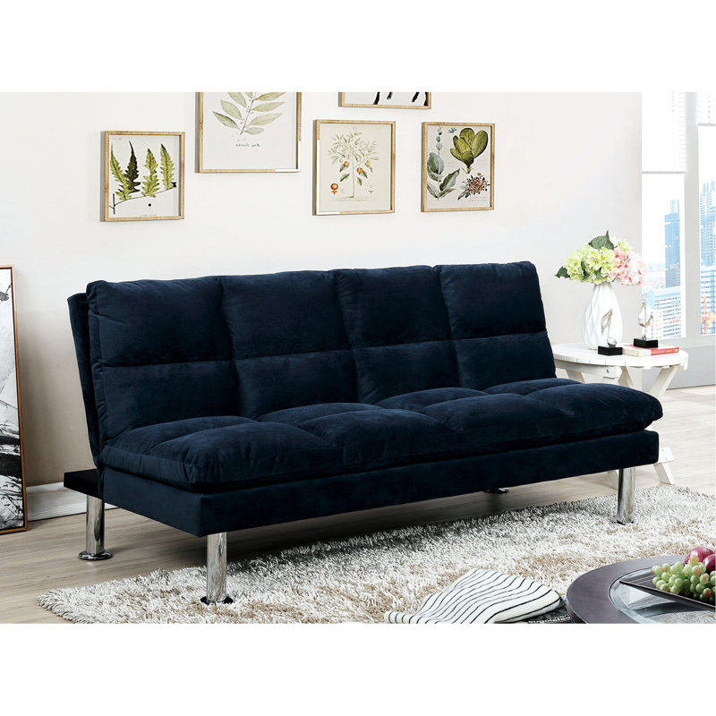 Navy Microfiber Contemporary Futon Converting To Bed, 2 - Seat, Made, Extra Support Leg, Great For Bedroom Seat Comfortable