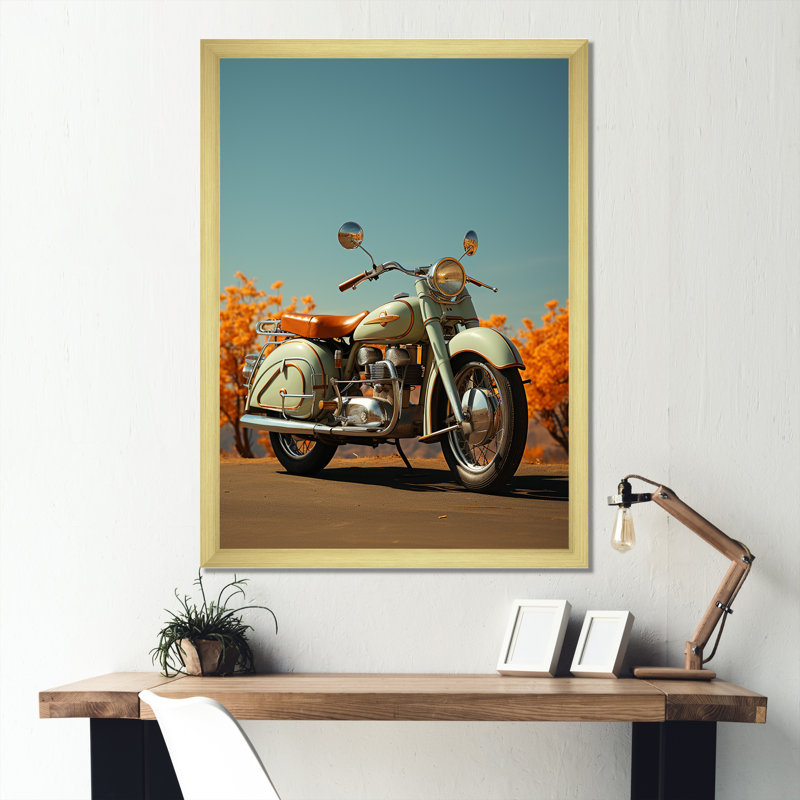 " Retro Cruiser Motorcycle ", Gold Single Picture Framed, 40" H x 30" W x 1.5" D
