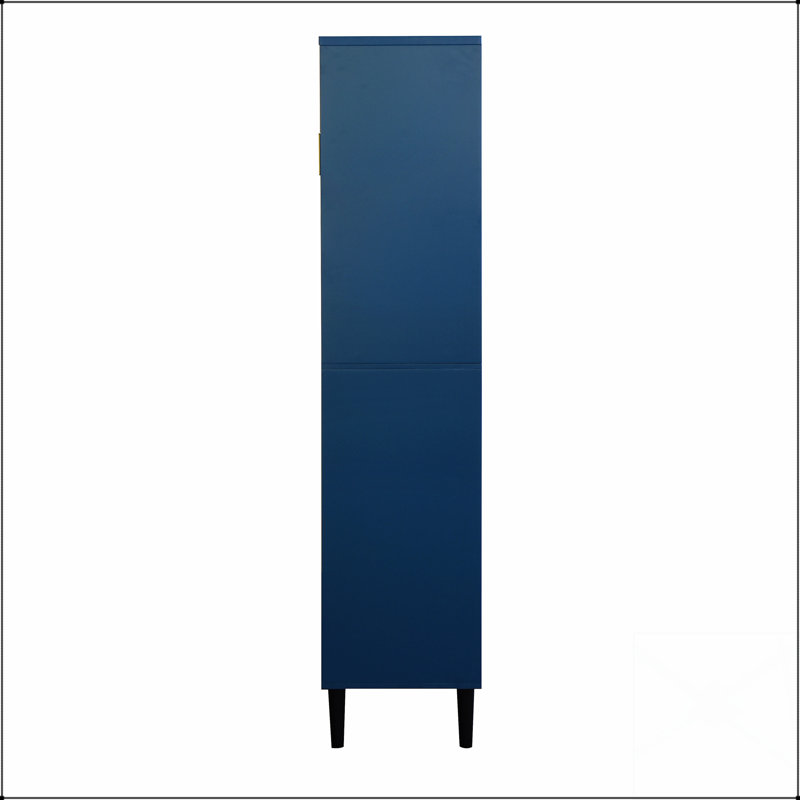 Tall Storage Show Cabinet With 2 Glass Display Doors & 2 Solid Doors, Perfect For Organized And Stylish Kitchen Pantry, Blue