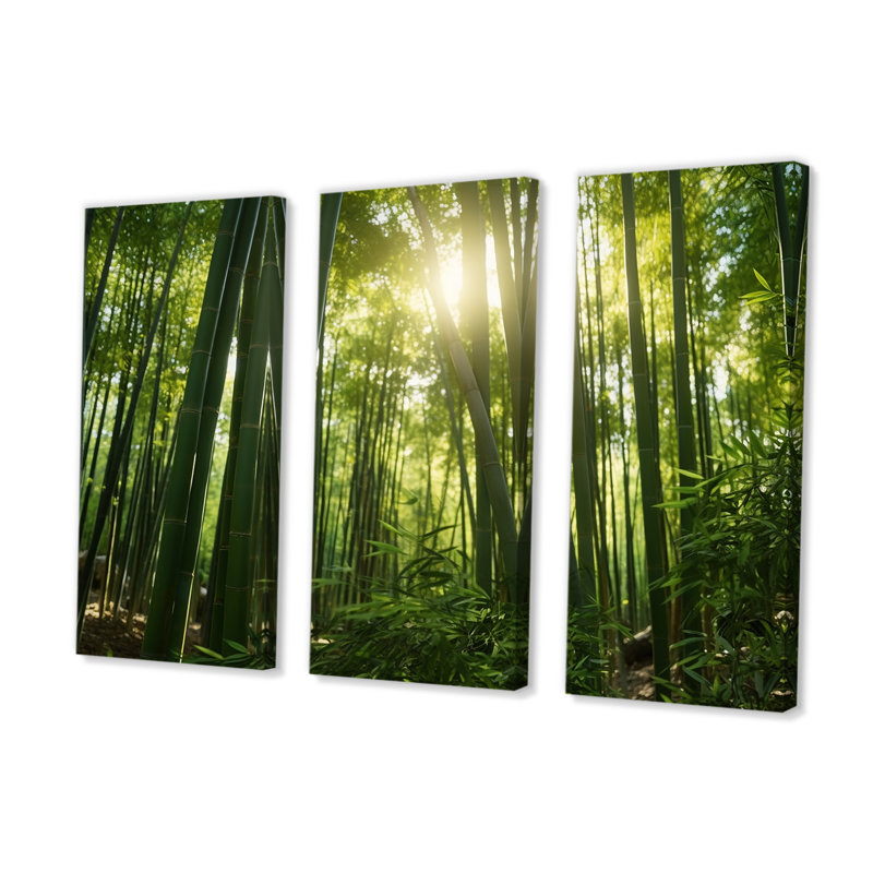 «Dynamic Light Bamboo Grove II», ensemble de reproductions d'art mural en bambou, H 28 po x l 36 po x P 1 po, Toile tendue