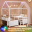 Structure de lit simple avec 6 tiroirs, lit en forme de maison avec guirlande de lumières sphériques, lit mezzanine bas avec garde-corps de sécurité, échelle inclinée, pas besoin de boîte de rangement, peu d'espace pour la chambre à coucher-536143426-522266751