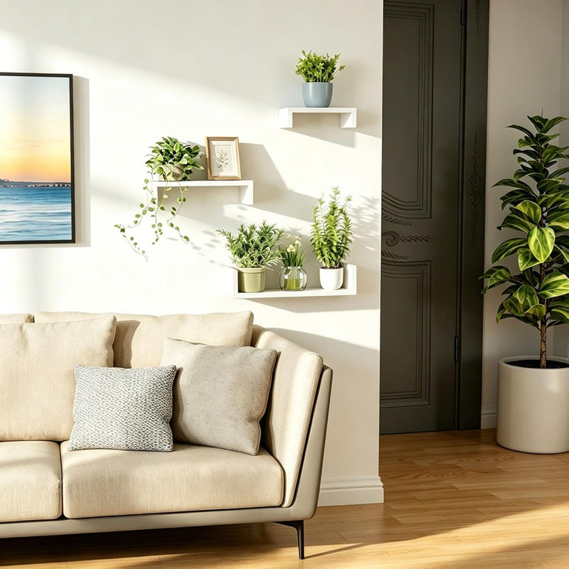 Tablettes flottantes murales, tablettes murales en bois massif, blanc