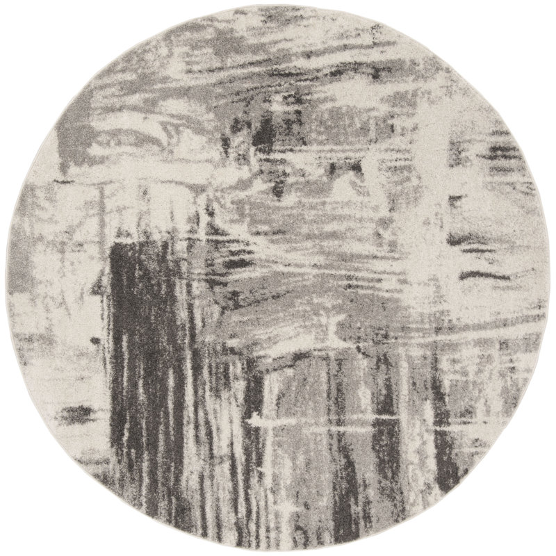 Riebe Abstract Ivory/Gray Area Rug, Round 8'