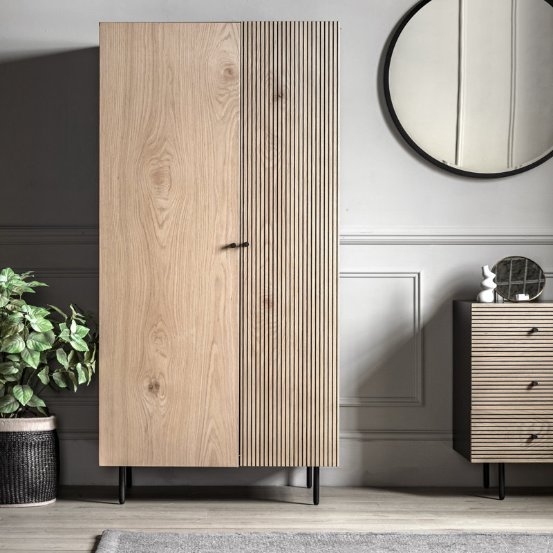 Amina 2 Door MDF 30% / MDF Melamine 30% / Iron 20% / Oak Veneered MDF 20% Wardrobe