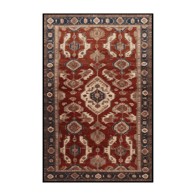 Machine Washable Persian Black Area Rug, Rectangle 6' x 9'