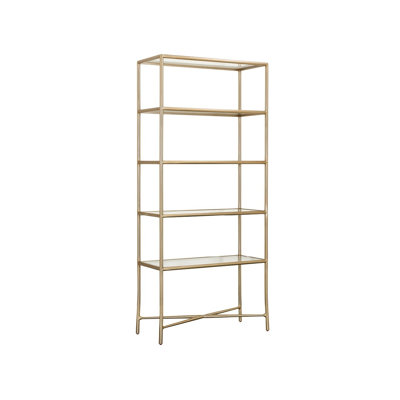 Desert Gold 37" Wide 17" Deep 80" High Modern Traditional Metal Etagere with Tempered Glass Shelves