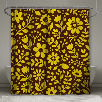 Yellow Floral Pattern Shower Curtains Extra Long