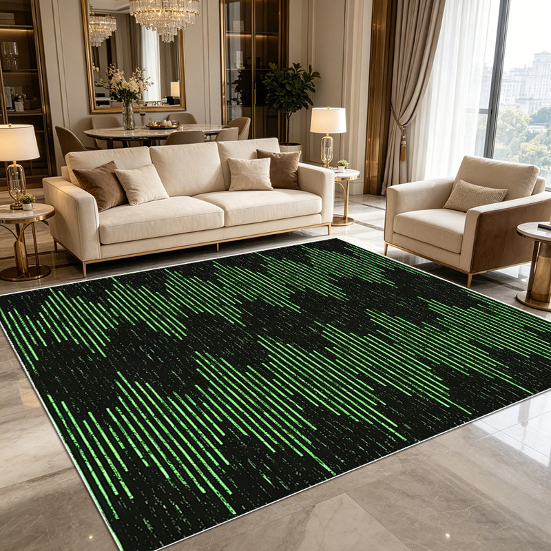 1PC Vintage Black and Luminous Green Vertical Stripe Geometric area rugs for Living Room, Soft, All seasons, Easy-maintain, Washable Indoor mat, Farmhouse suitable for for dining room, bedroom, entryway...