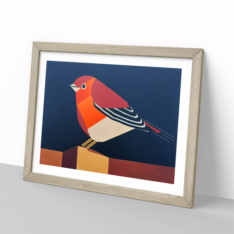 XH1022-7517X Robin Bird Abstract Vol.2 - Single Picture Frame Painting, 46cm H x 64cm W x 2cm D, Oak 