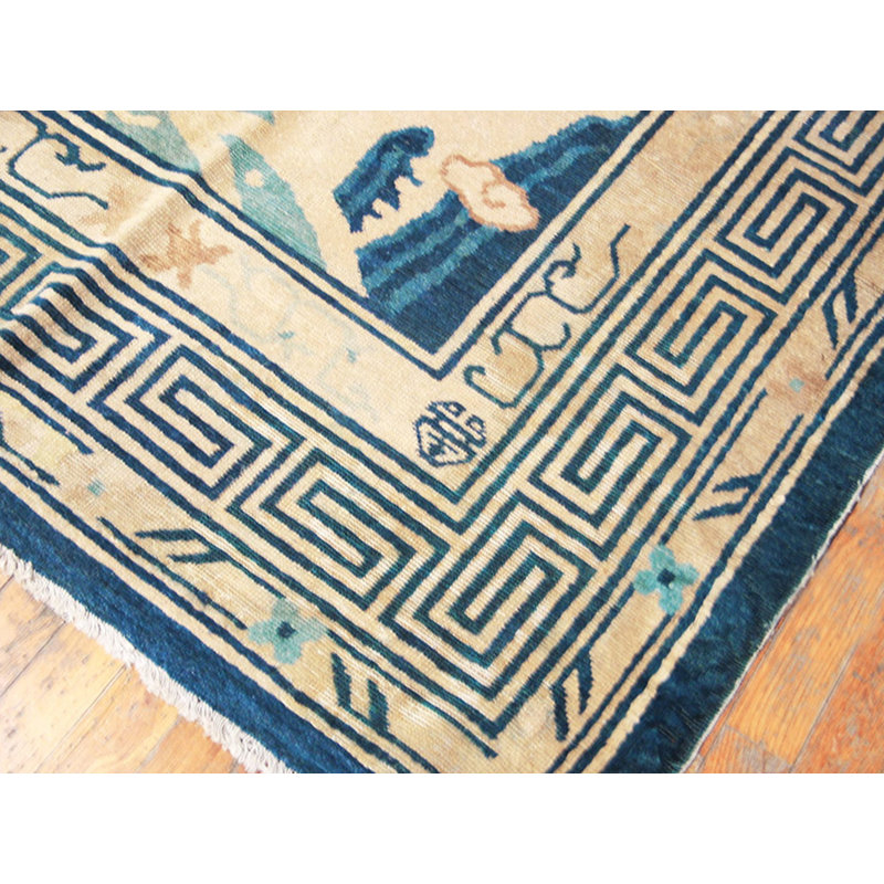 Square Shape Antique Ivory Chinese Dragon Design Peking Rug