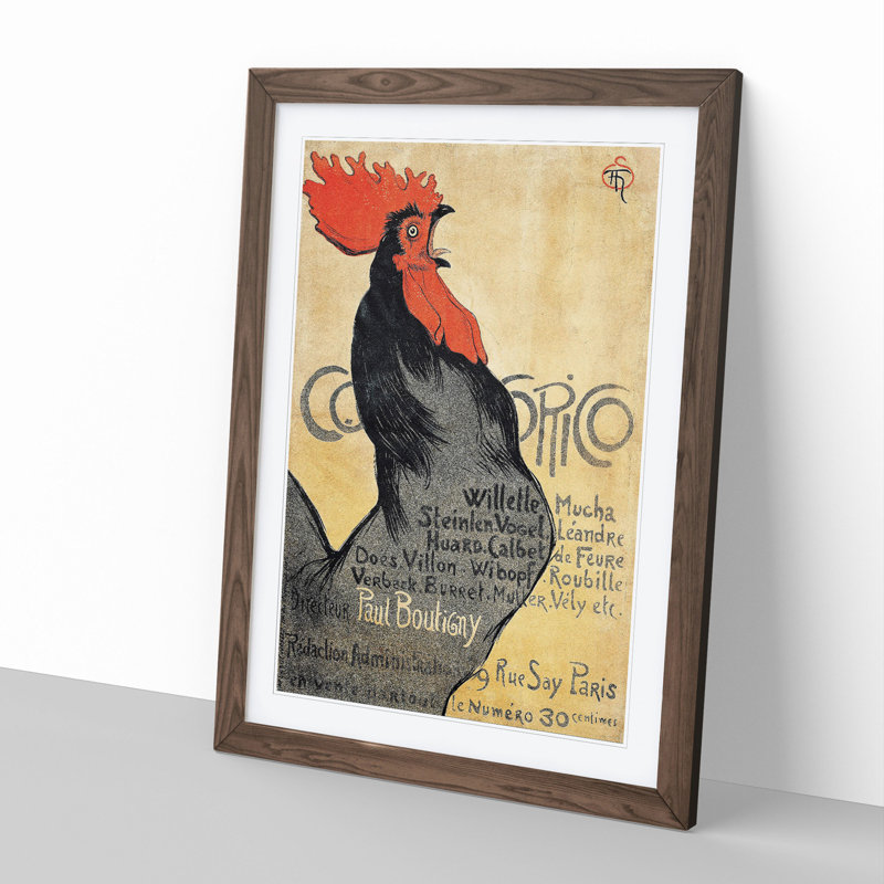 Cocorico by Theophile Steinlen - Picture Frame Painting, Walnut Framed, 36cm H x 27cm W x 2cm D