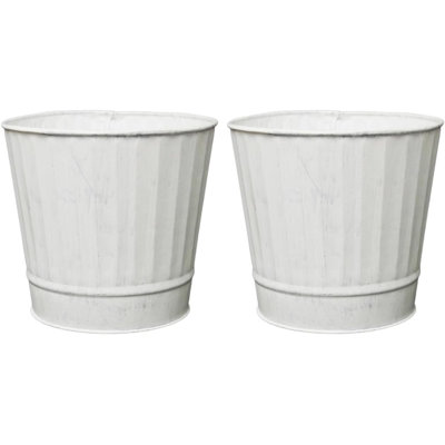 Hosley Pack of 2 White Wash Metal Planters, 5" Diameter x 4.8" High Rustic Farmhouse Buckets for Floral Arrangements, Weddings, Parties, Events & Home Décor