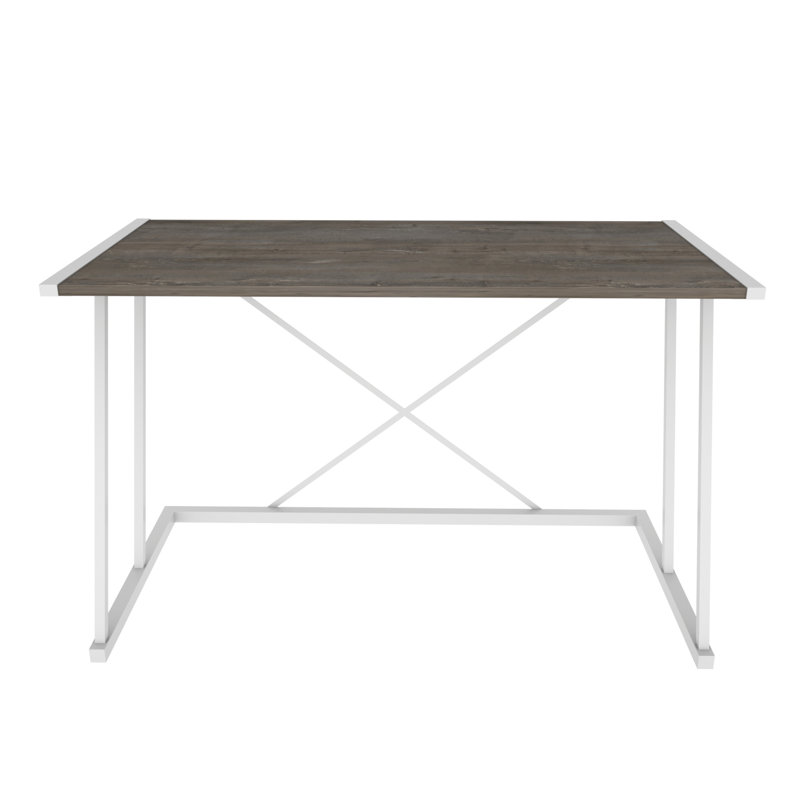 Lenes Metal Base Writing Desk, Dark Gray Oak/White