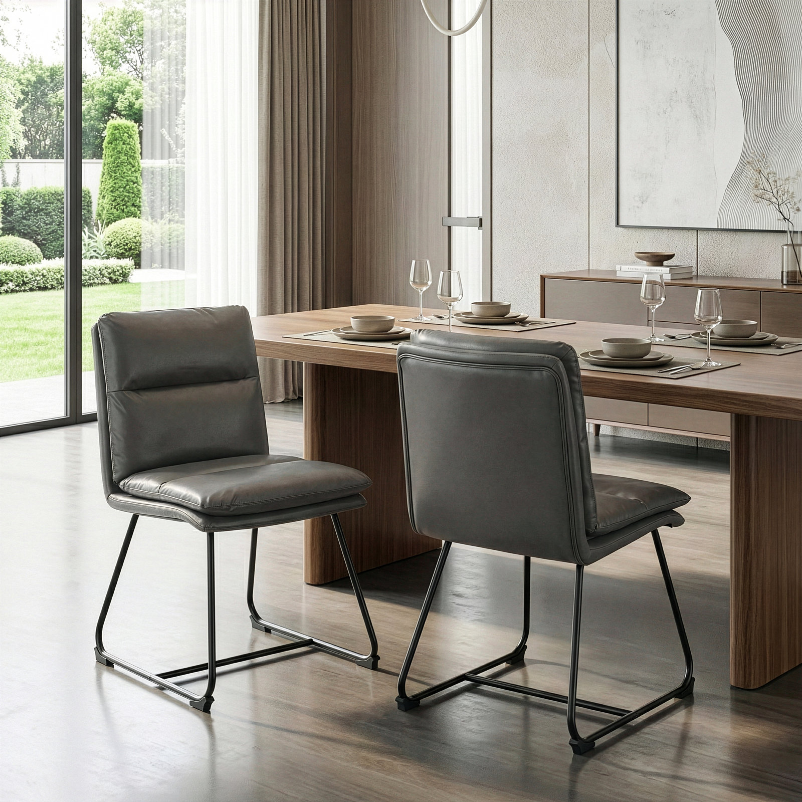 Volana Upholstered Dining Chair, Grey Faux Leather