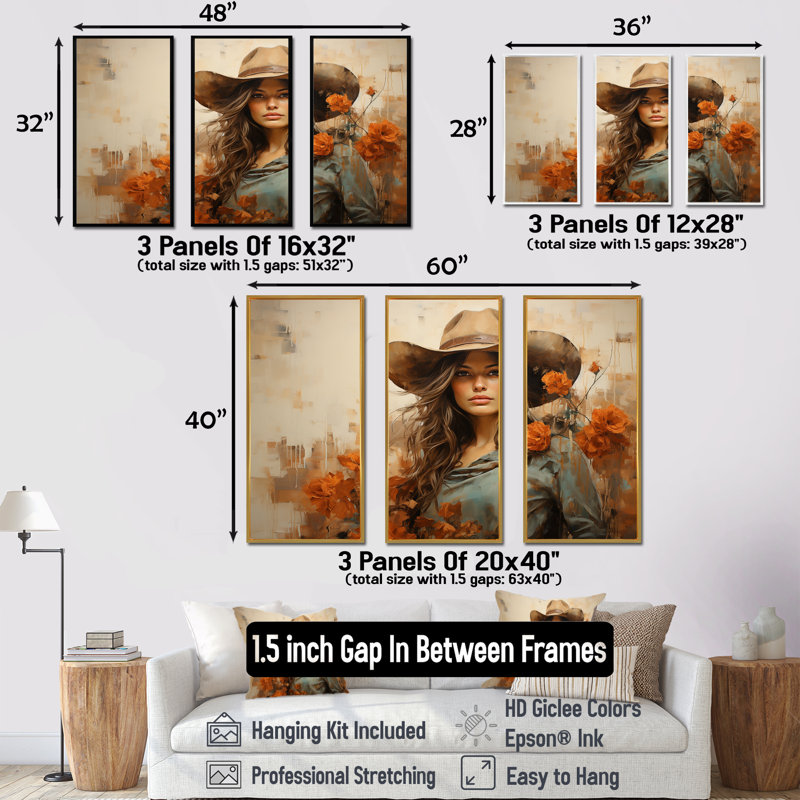 Westenra floral Wild West Cow Gril - art mural occidental, Cadre flottant brun, H 28 po x l 36 po