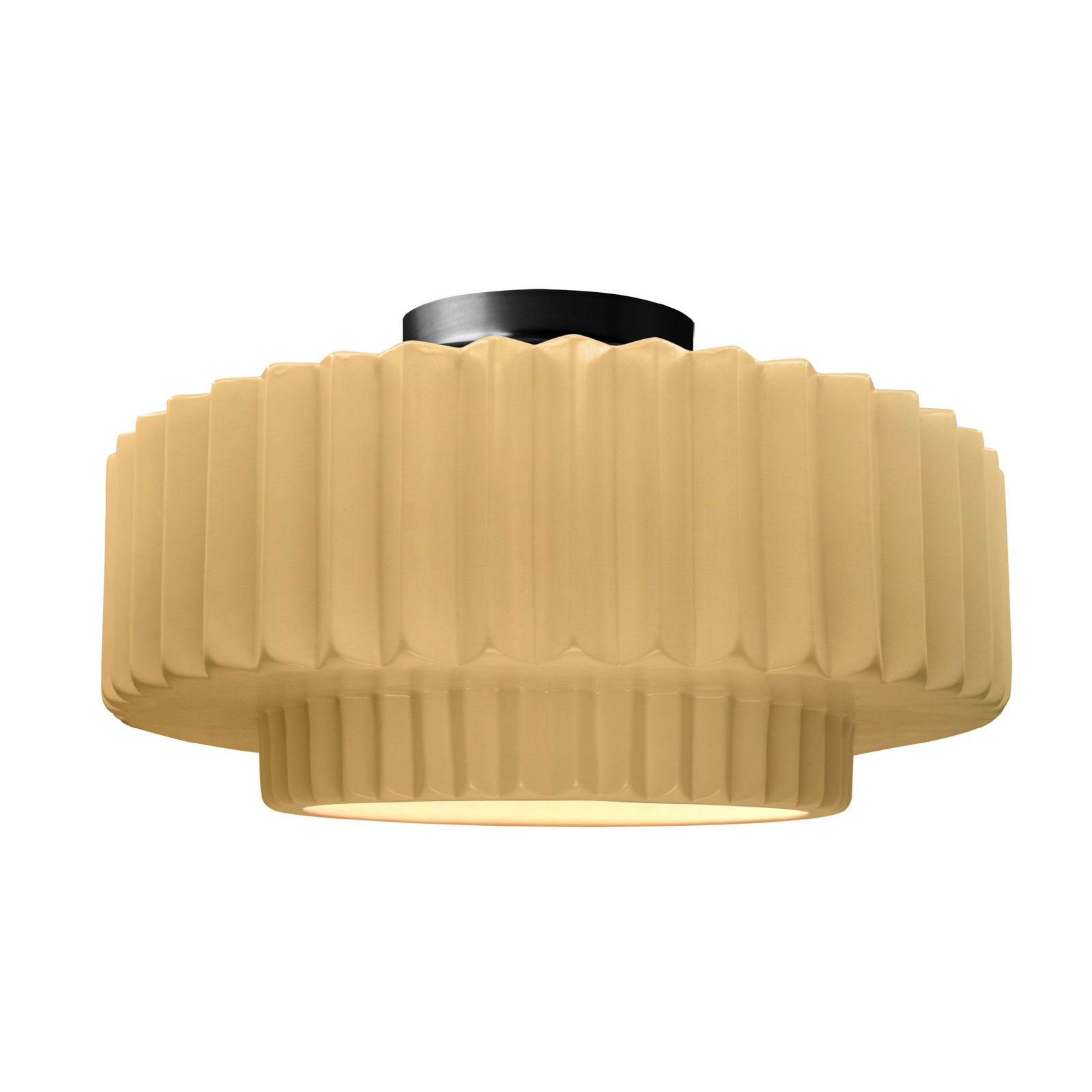 Single Light Ceramic LED Semi Flush Mount, 8" H x 16.5" W x 16.5" D, Muted Yellow, Matte Black