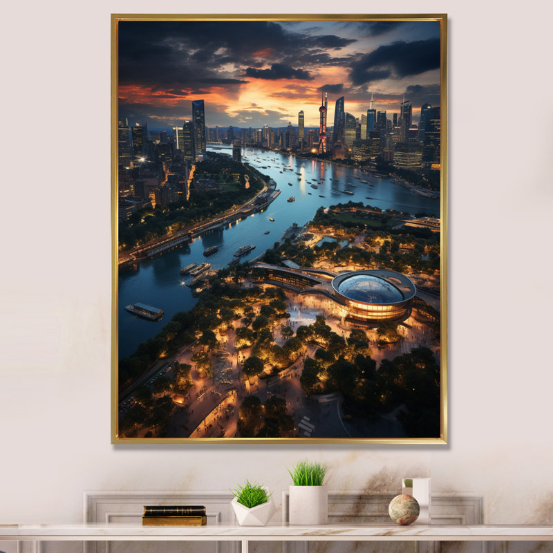 Vue magnifique du paysage urbain de Pékin I - reproduction, H 20 po x l 12 po x P 1 po, Cadre flottant doré