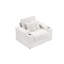 Canapé simple en velours côtelé beige avec un coussin, deux coussins décoratifs, un repose-pieds et deux espaces de rangement