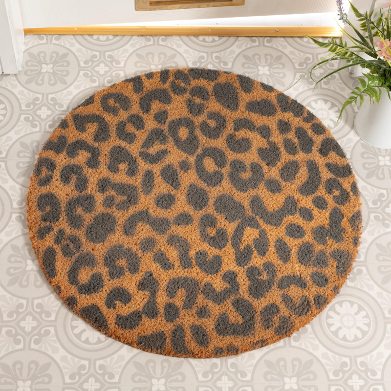 Aviana Non-Slip Indoor Doormat, Round 70cm, Yellow/Grey