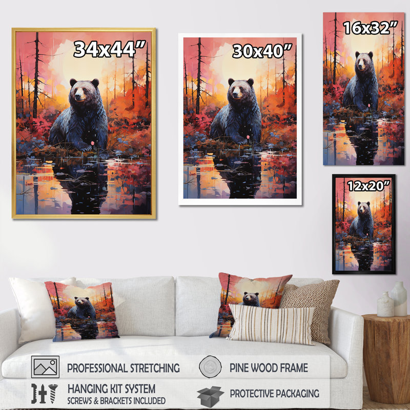 «A Bear In A Dreamy Retreat», reproduction sur toile, H 20 po x l 12 po x P 1 po, Encadrement doré