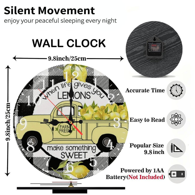 Horloge murale en bois 10 po, mouvement silencieux, à piles (piles AA non incluses), décor artistique, parfait pour les décorations