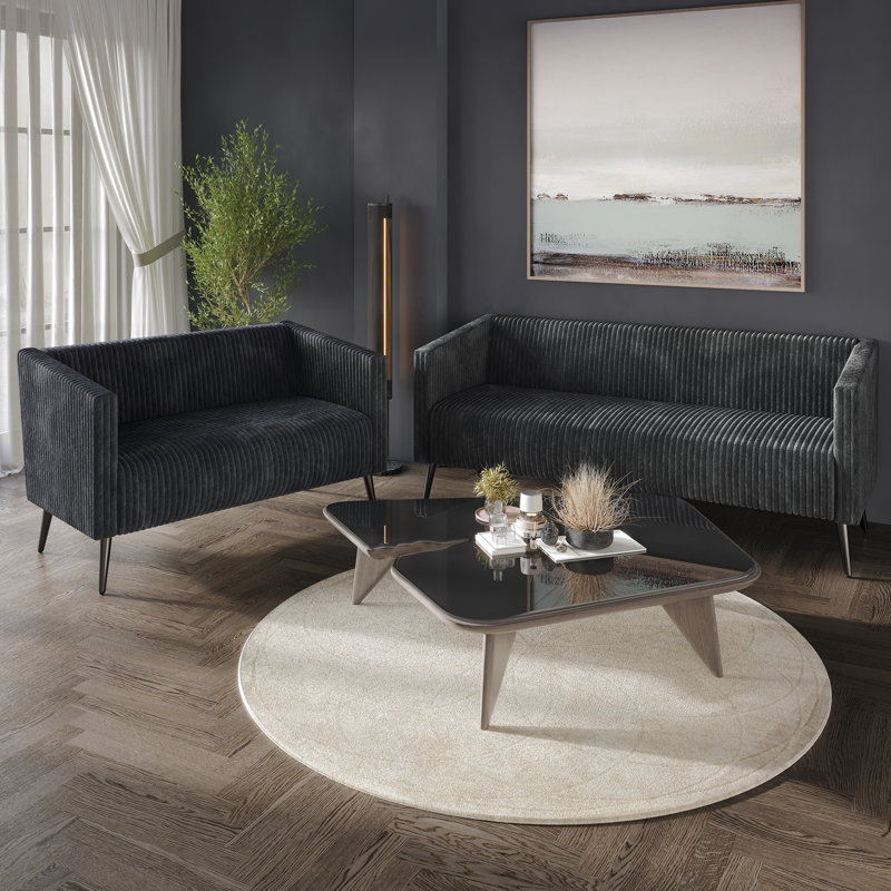  Ensemble de salon en velours côtelé 2 pièces Schermick, Velours gris