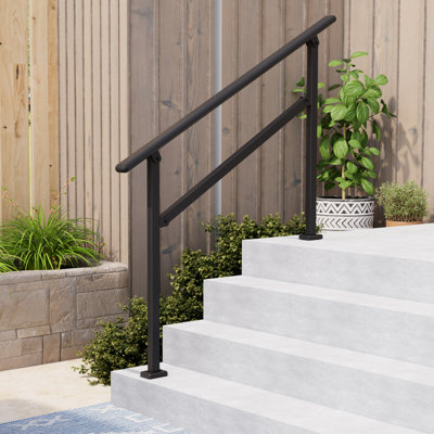 Hand Rails for Outdoor Steps,3-4 Step Railing for Stairs,Adjustable Porch Railing,Hand Rails for Seniors,Outdoor Deck Handrails for Exterior Steps,Black
