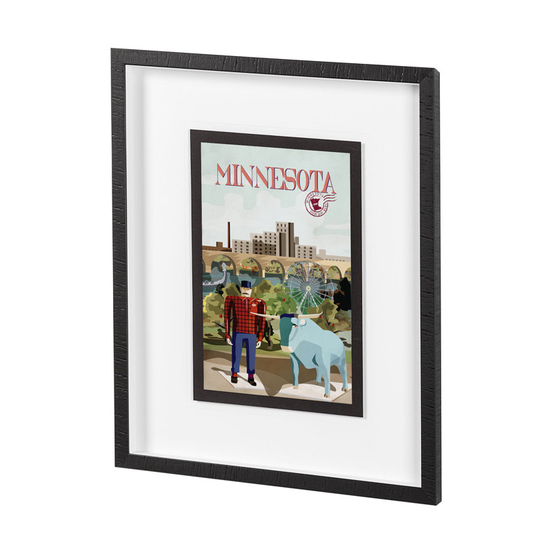 Minnesota Go par Simone, reproduction d'art encadrée sous verre, H 25,5 po x l 21,5 po x P 1,5 po, Cadre simple noir, Blanc