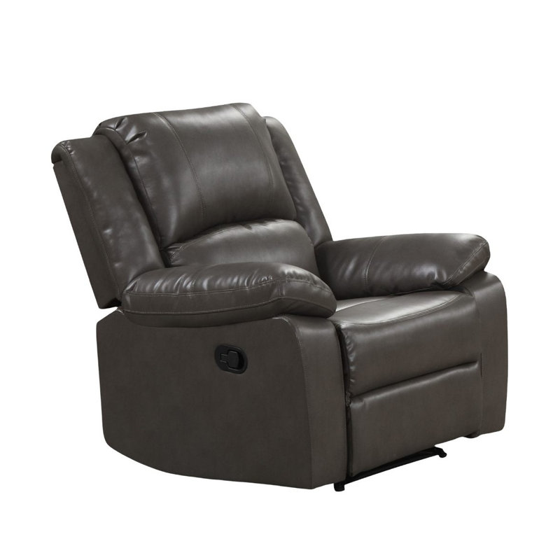 Fauteuil inclinable manuel oscillant Lizzy, accoudoirs, bois massif, cuir gris